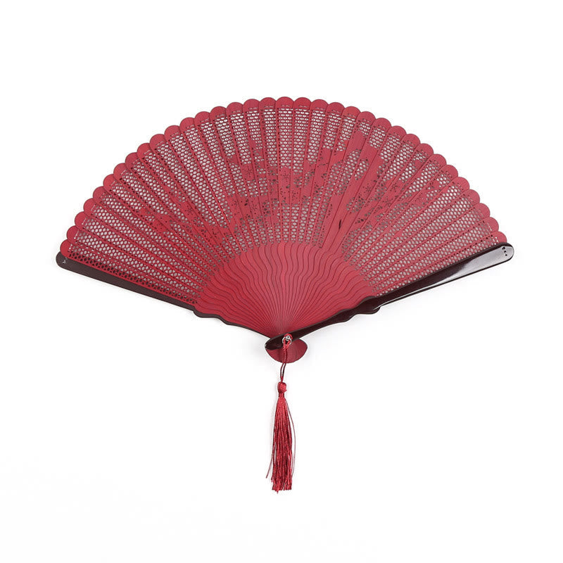 Bamboo Hollow Engraving Folding Fan 20cm Handmade Artistry