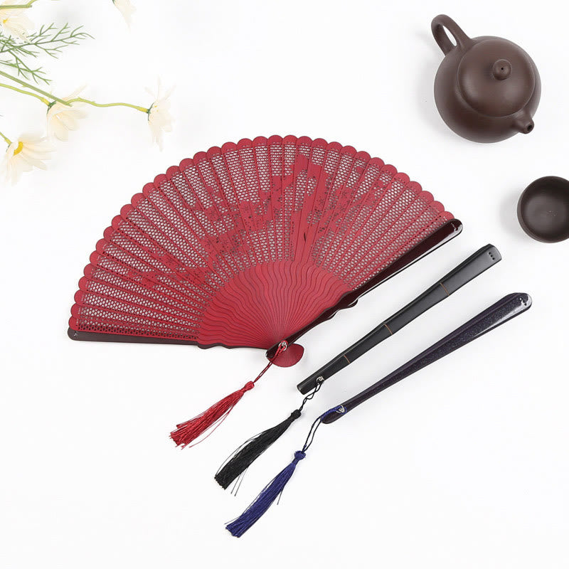 Bamboo Hollow Engraving Folding Fan 20cm Handmade Artistry
