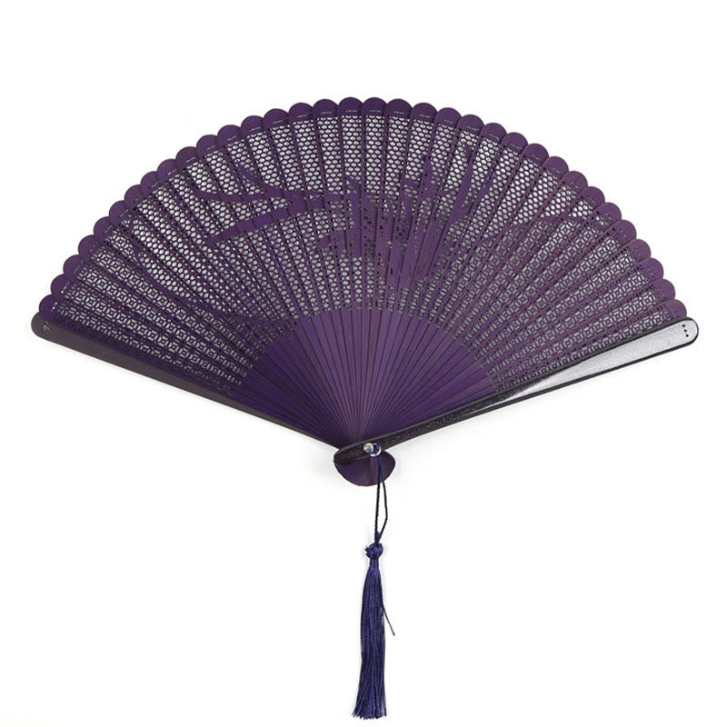 Bamboo Hollow Engraving Folding Fan 20cm Handmade Artistry
