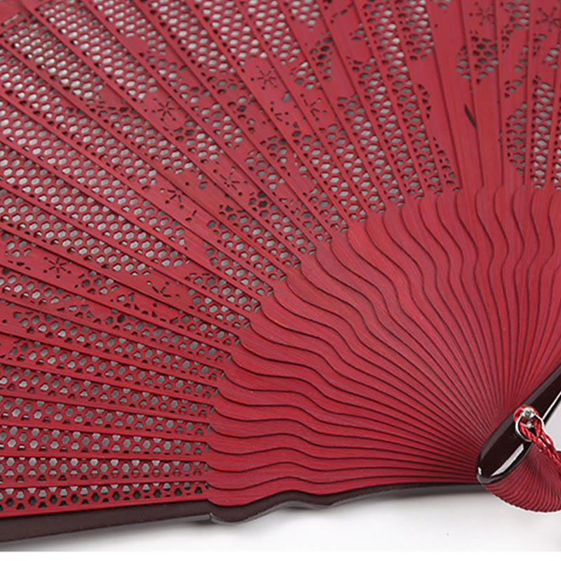 Bamboo Hollow Engraving Folding Fan 20cm Handmade Artistry