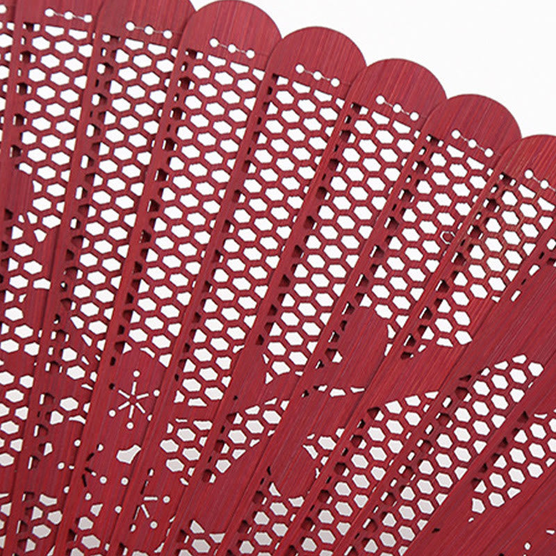 Bamboo Hollow Engraving Folding Fan 20cm Handmade Artistry