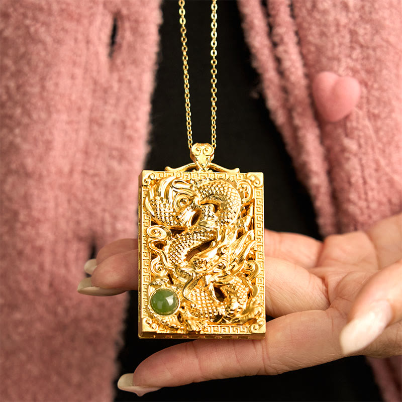 Gold Plated Copper Hetian Jade Dragon Strength Necklace