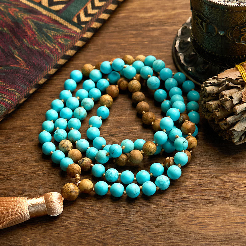 108 Beads Turquoise Picture Jasper Balance Bracelet 8mm
