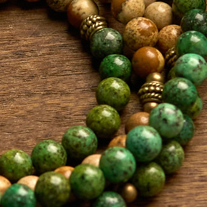 8mm Picture Jasper Turquoise Lotus Bracelet for Positivity & Growth