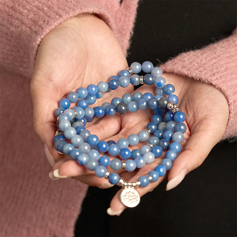 108 Blue Aventurine Lotus Calm Bracelet for Meditation & Balance