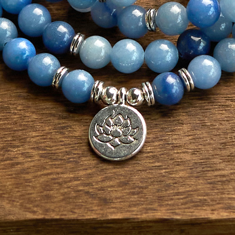 108 Blue Aventurine Lotus Calm Bracelet for Meditation & Balance