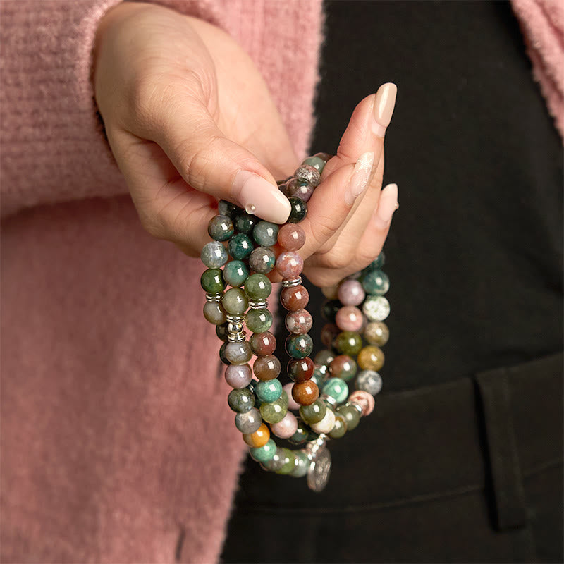 108 Beads Indian Agate Lotus Calm Bracelet for Meditation