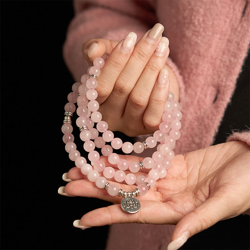 8mm Rose Quartz Lotus Peace Bracelet for Meditation