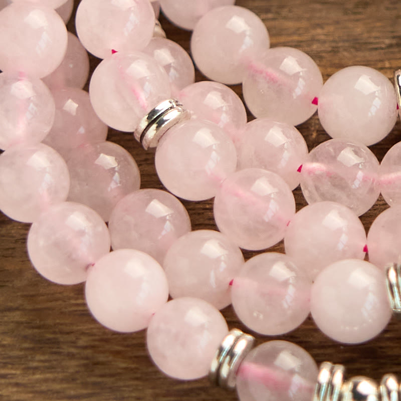 8mm Rose Quartz Lotus Peace Bracelet for Meditation