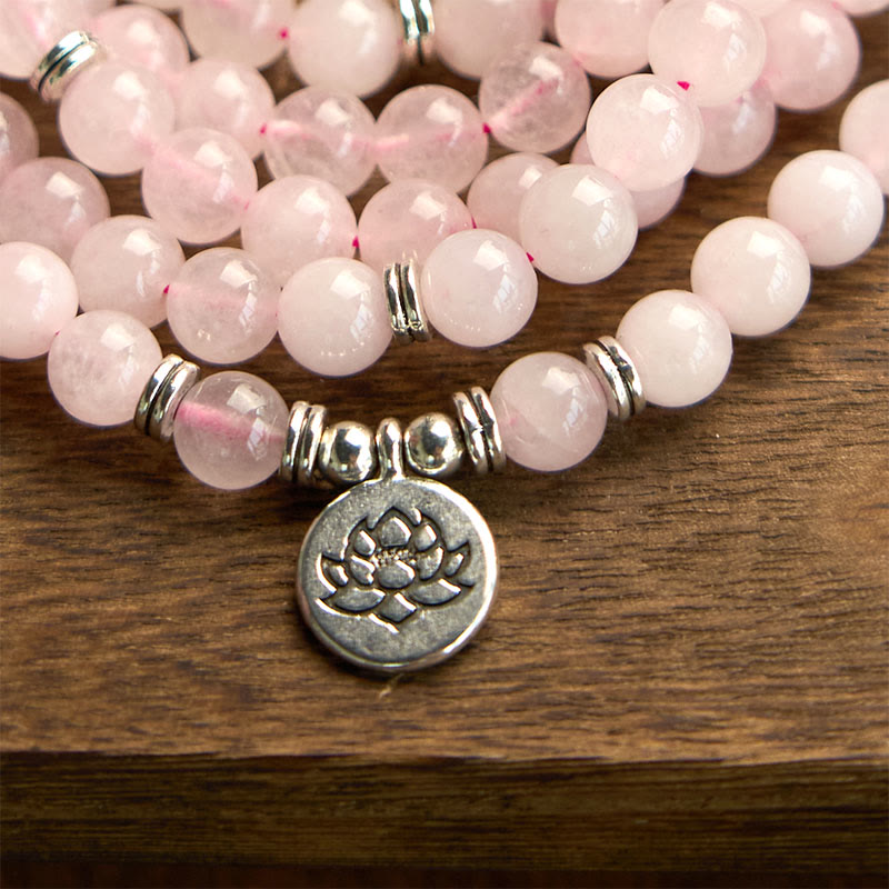 8mm Rose Quartz Lotus Peace Bracelet for Meditation