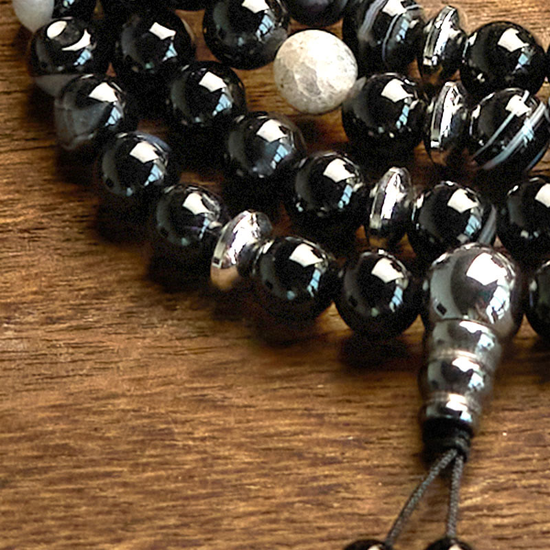 8mm Black Onyx Protection Mala Bracelet 108 Beads