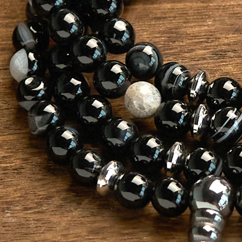 8mm Black Onyx Protection Mala Bracelet 108 Beads