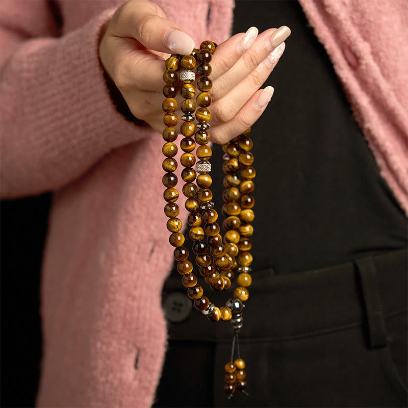 108 Beads Tiger Eye Protection Mala Bracelet 8mm Unisex