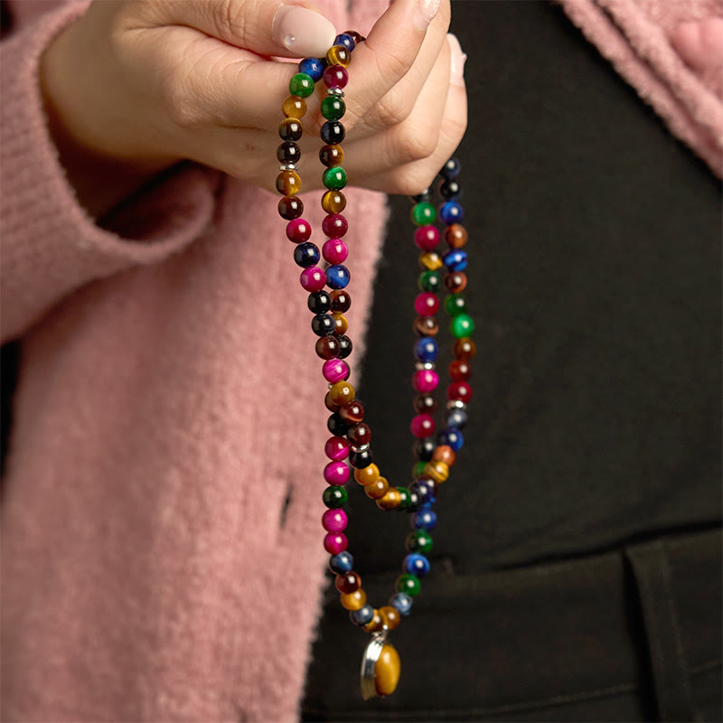 108 Beads Colorful Tiger Eye Multi-turn Protection Bracelet