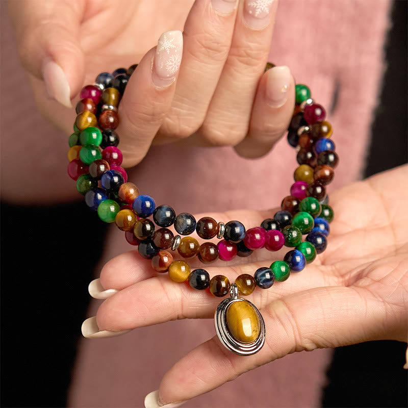 108 Beads Colorful Tiger Eye Multi-turn Protection Bracelet