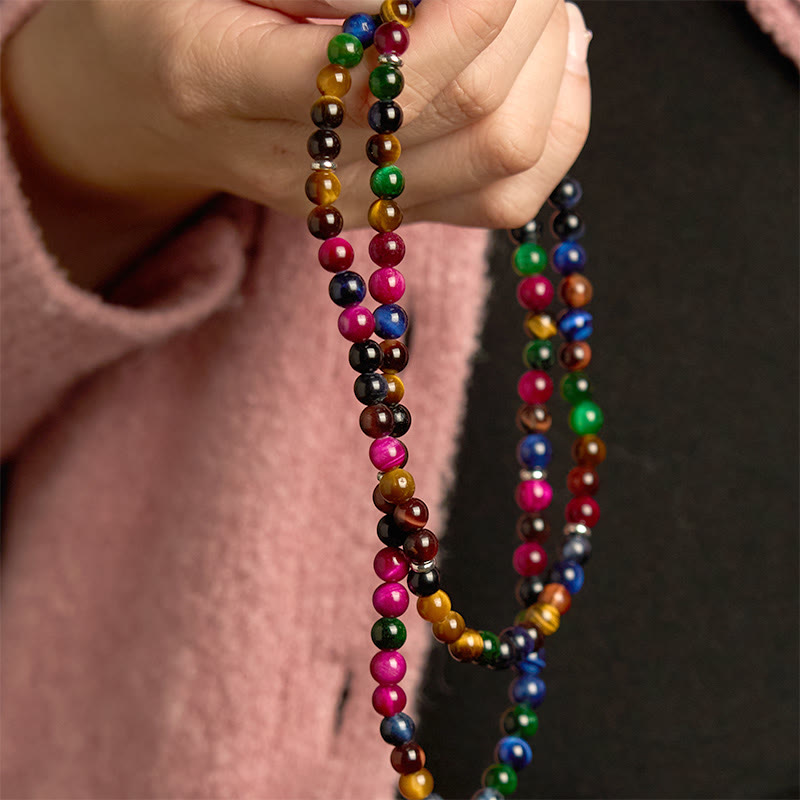 108 Beads Colorful Tiger Eye Multi-turn Protection Bracelet