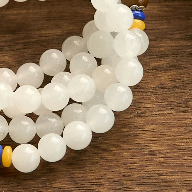 108 Bead Golden Silk Jade Mala Bracelet for Wealth & Luck