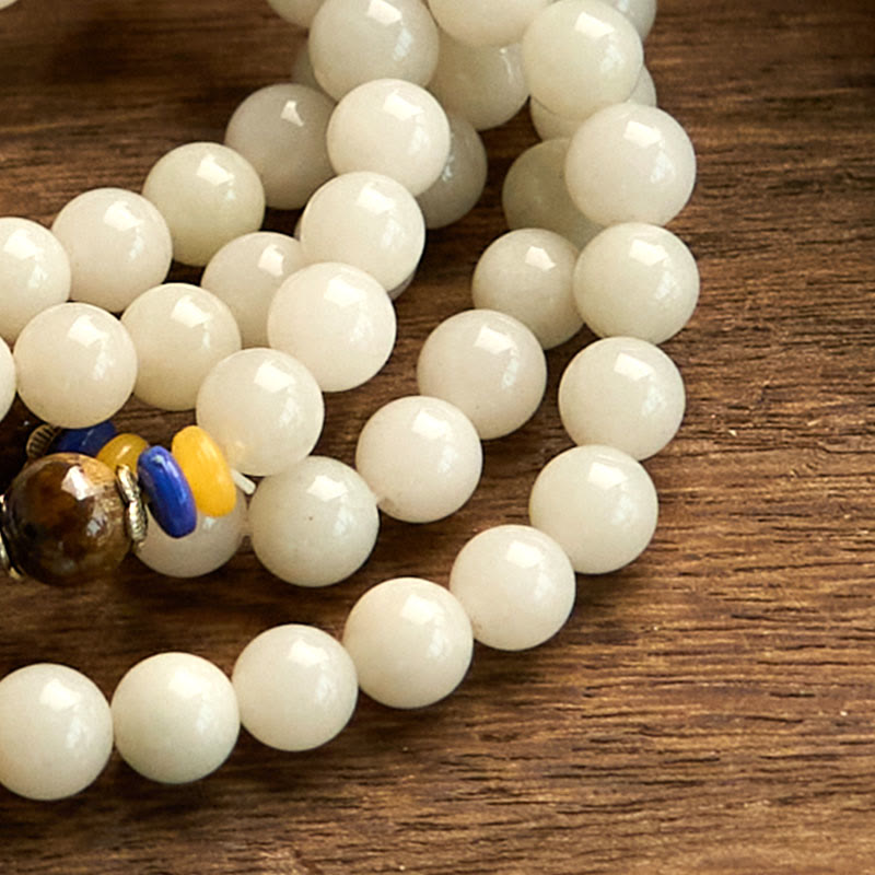 108 Bead Golden Silk Jade Mala Bracelet for Wealth & Luck