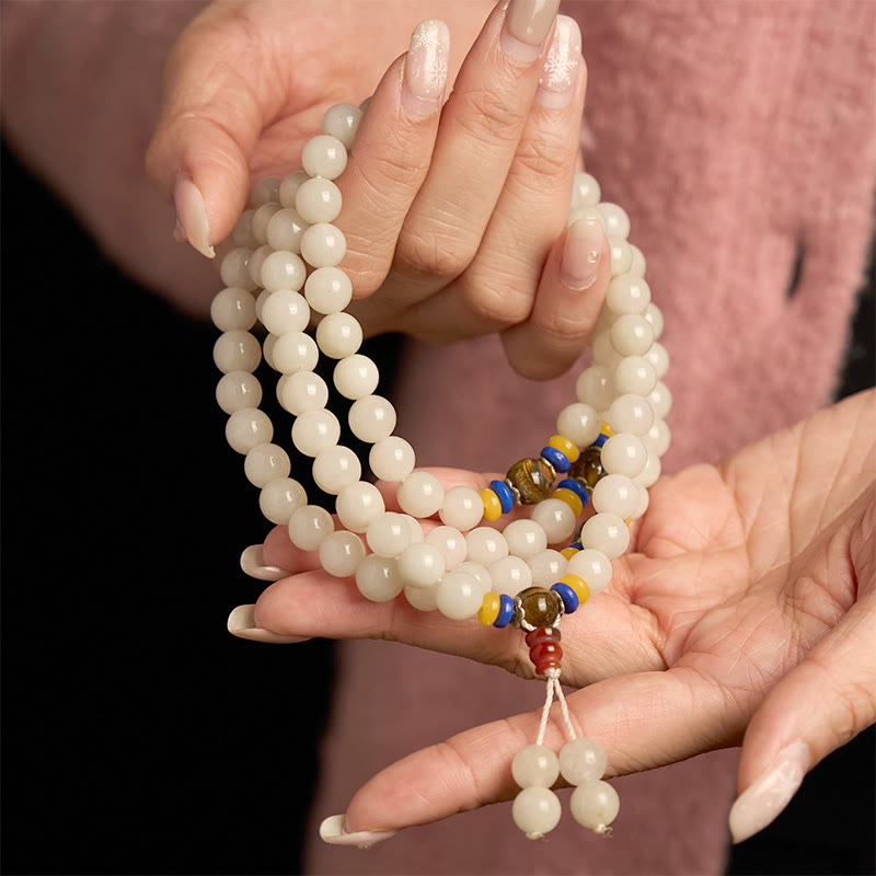108 Bead Golden Silk Jade Mala Bracelet for Wealth & Luck