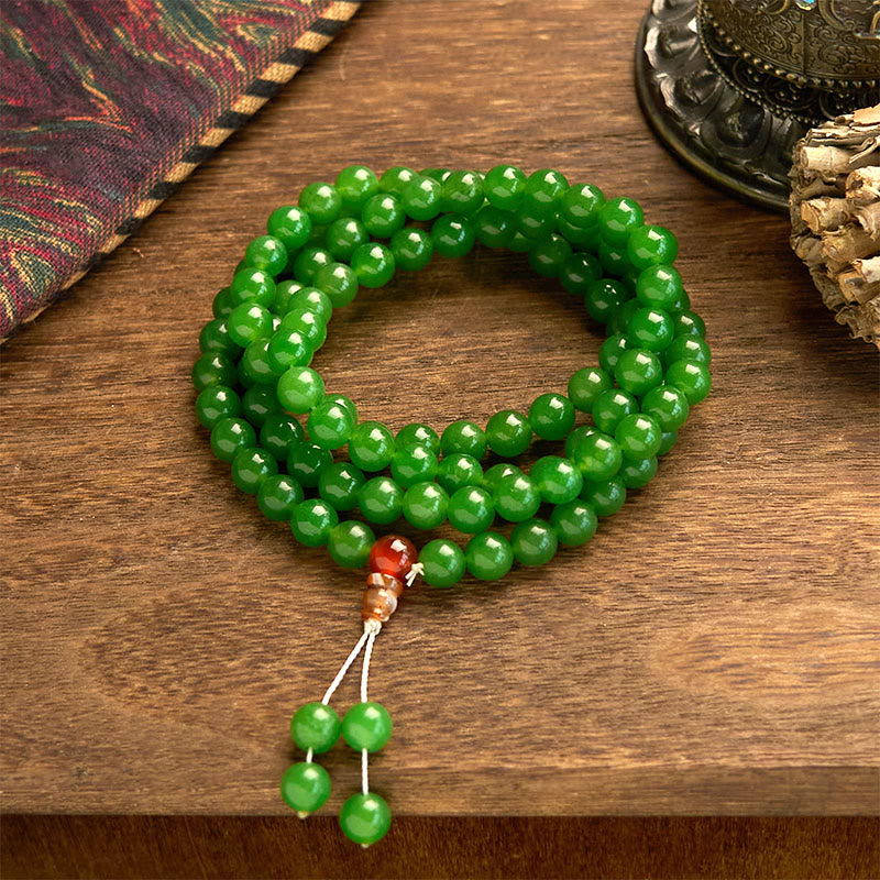 108-Bead Cyan Jade Mala Bracelet for Luck & Healing