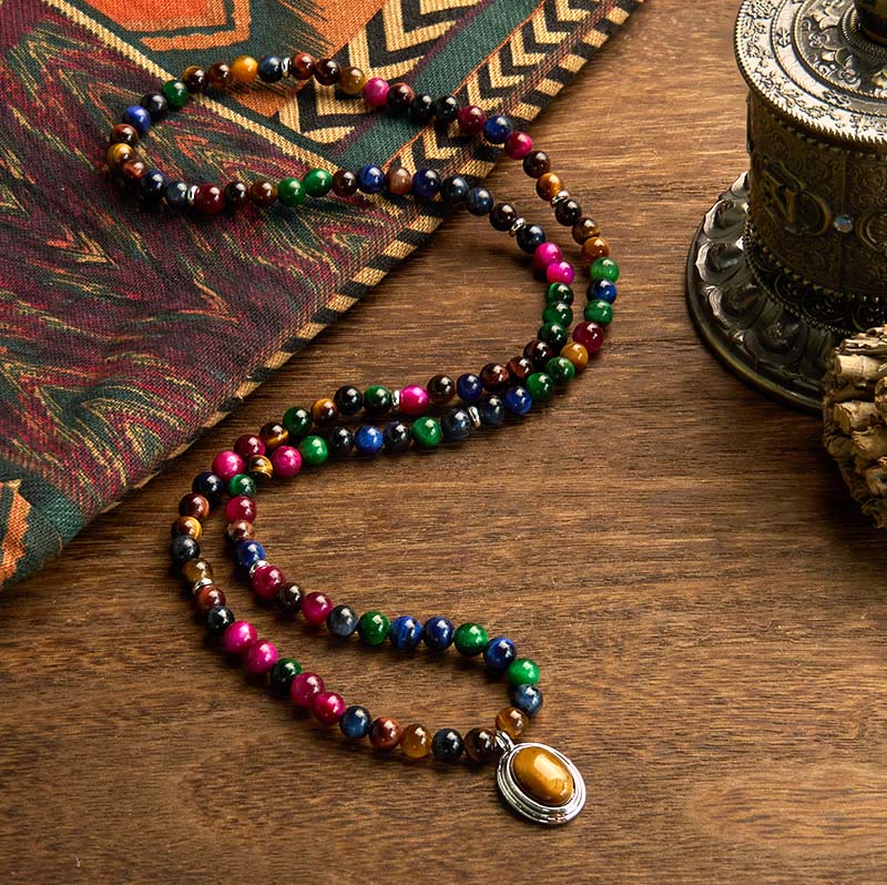 108 Beads Colorful Tiger Eye Multi-turn Protection Bracelet