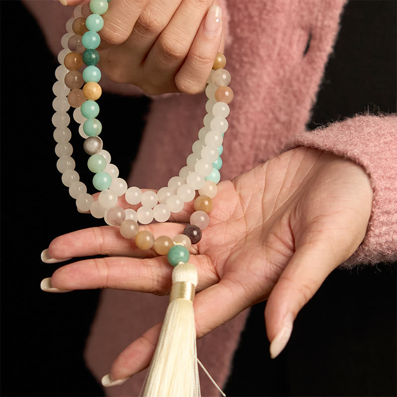 108 Bead White Jade Amazonite Healing Mala Bracelet