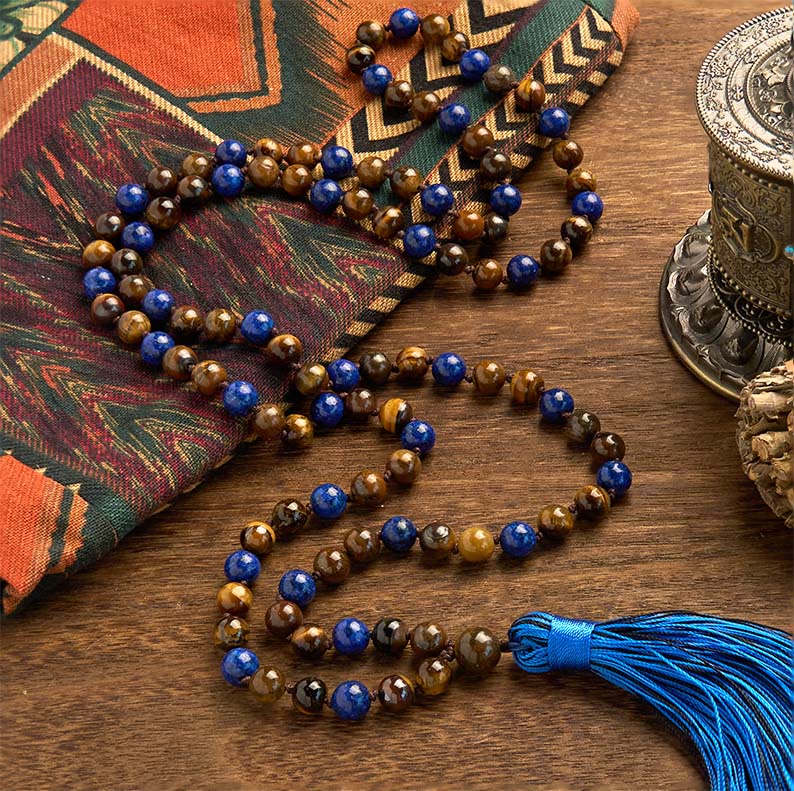 8mm Tiger Eye Lazurite Protection Bracelet for Meditation