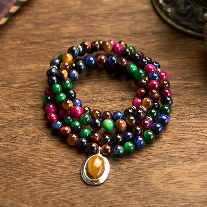 108 Beads Colorful Tiger Eye Multi-turn Protection Bracelet
