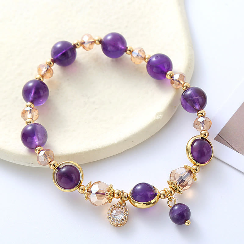 8mm Amethyst Crystal Geometric Meditation Bracelet