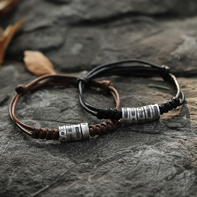 Morse Code Sterling Silver Wax Rope Bracelet