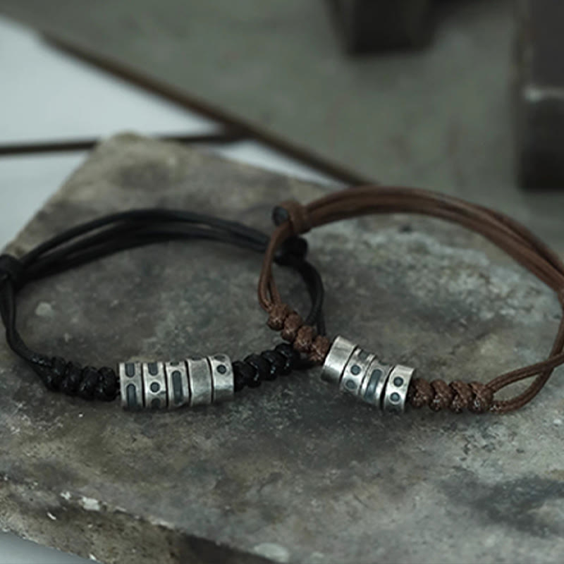 Morse Code Sterling Silver Wax Rope Bracelet