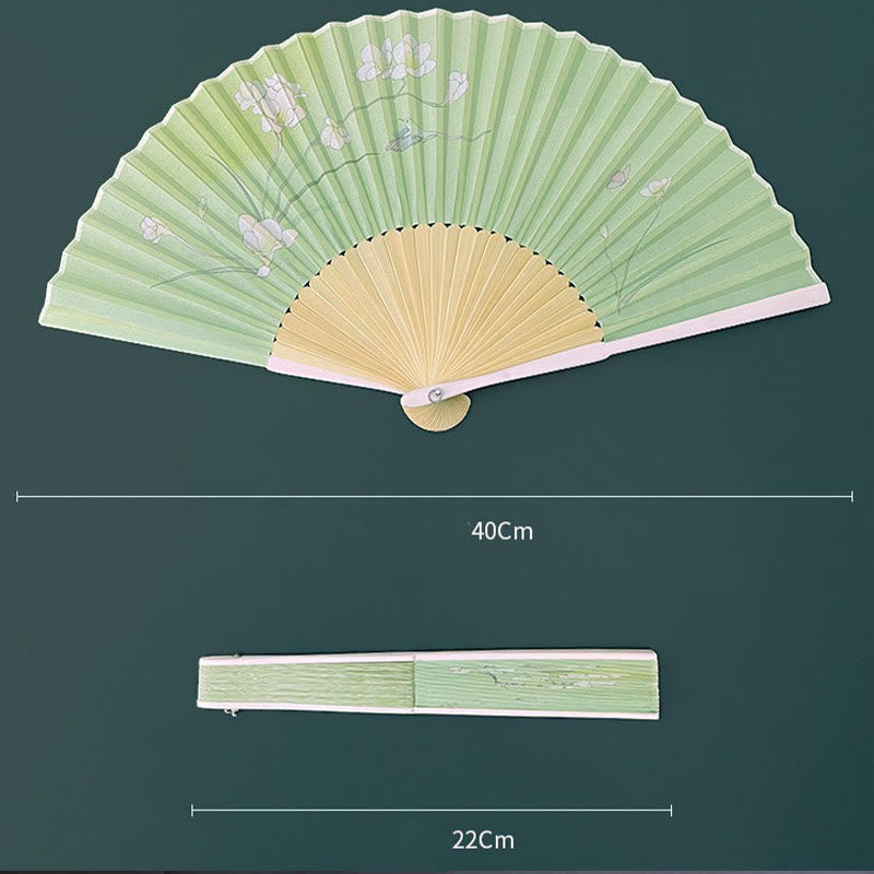 Chinese Folding Fan Orchid Begonia Bamboo Handheld Fan 21-22cm
