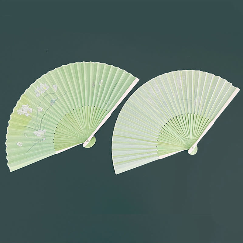 Chinese Folding Fan Orchid Begonia Bamboo Handheld Fan 21-22cm