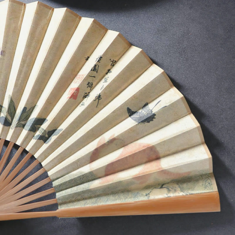 26.6cm Butterfly Cat Flower Chinese Folding Fan