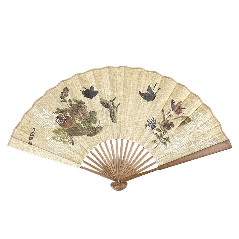 26.6cm Butterfly Cat Flower Chinese Folding Fan