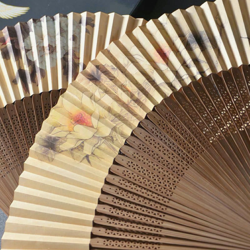 22.5cm Handmade Lotus Dragonfly Chinese Folding Fan