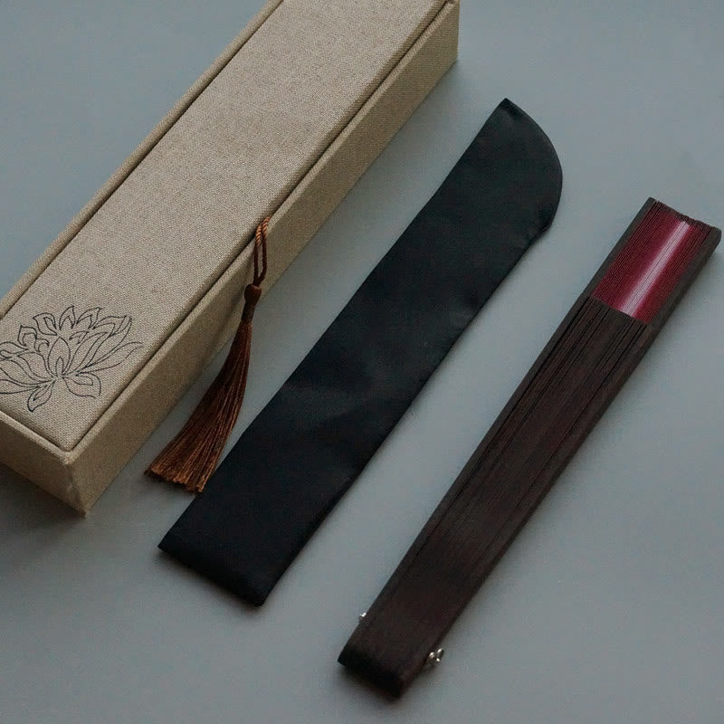 Red Lily Silk Bamboo Chinese Folding Fan 22cm