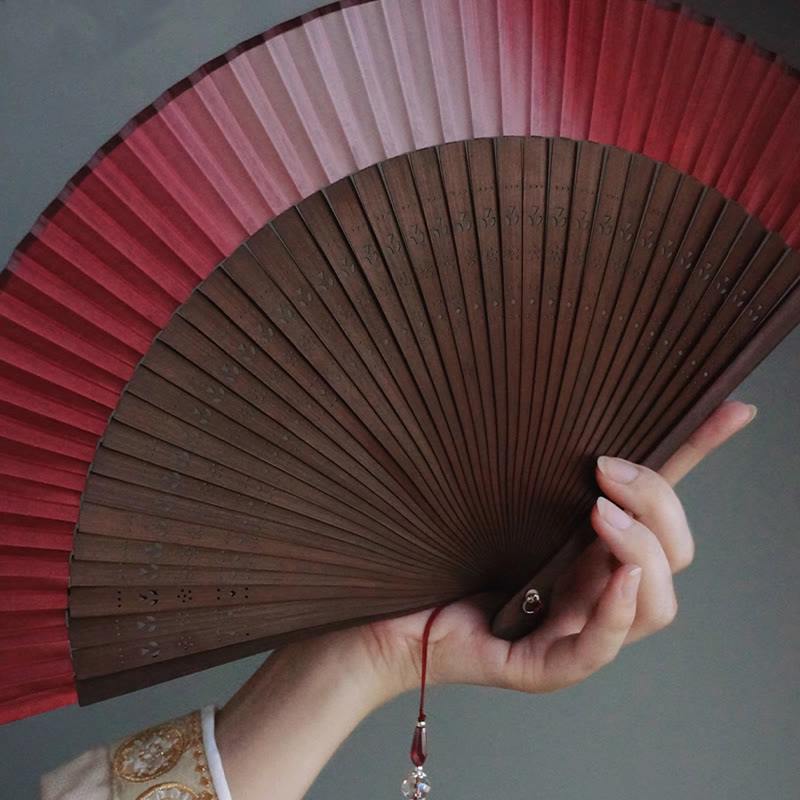 Red Lily Silk Bamboo Chinese Folding Fan 22cm