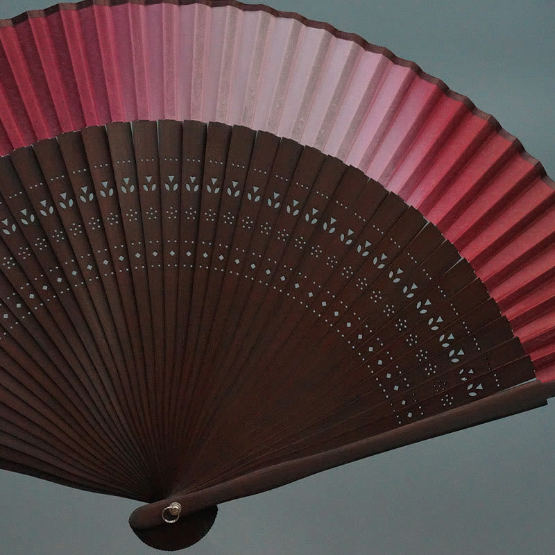 Red Lily Silk Bamboo Chinese Folding Fan 22cm