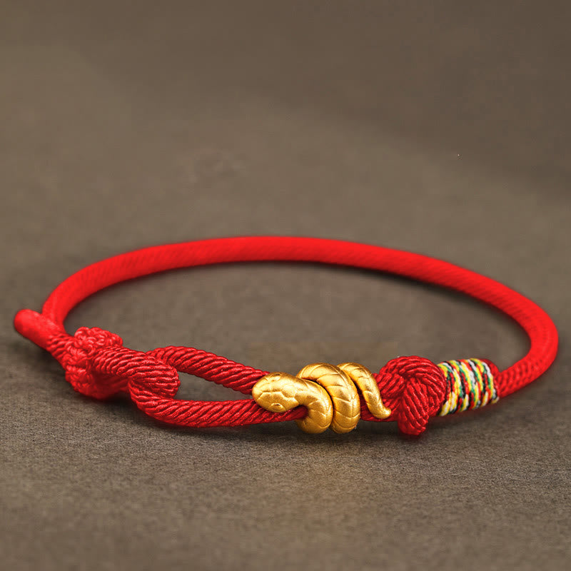 Gold Snake Red String Luck Protection Bracelet