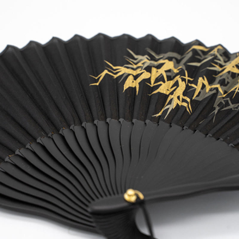 21cm Black Bamboo Leaf Chinese Folding Silk Fan