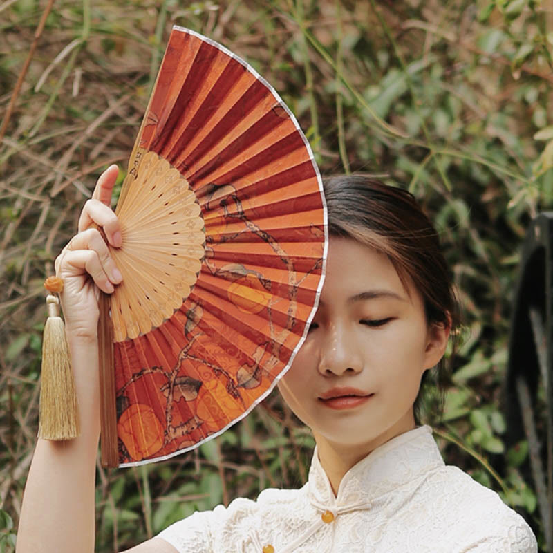 21cm Chinese Folding Fan with Xiangyunsha Silk and Bamboo