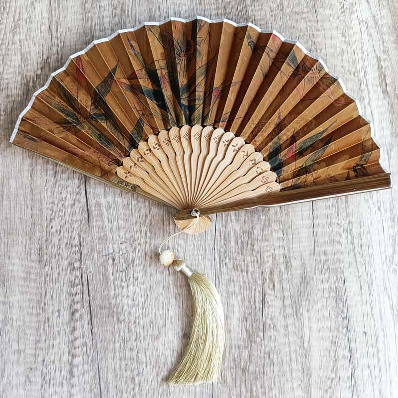 21cm Chinese Folding Fan with Xiangyunsha Silk and Bamboo