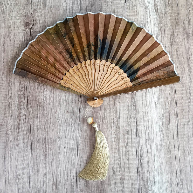 21cm Chinese Folding Fan with Xiangyunsha Silk and Bamboo