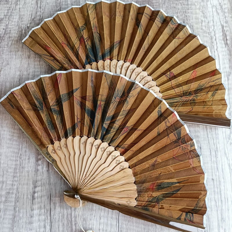 21cm Chinese Folding Fan with Xiangyunsha Silk and Bamboo