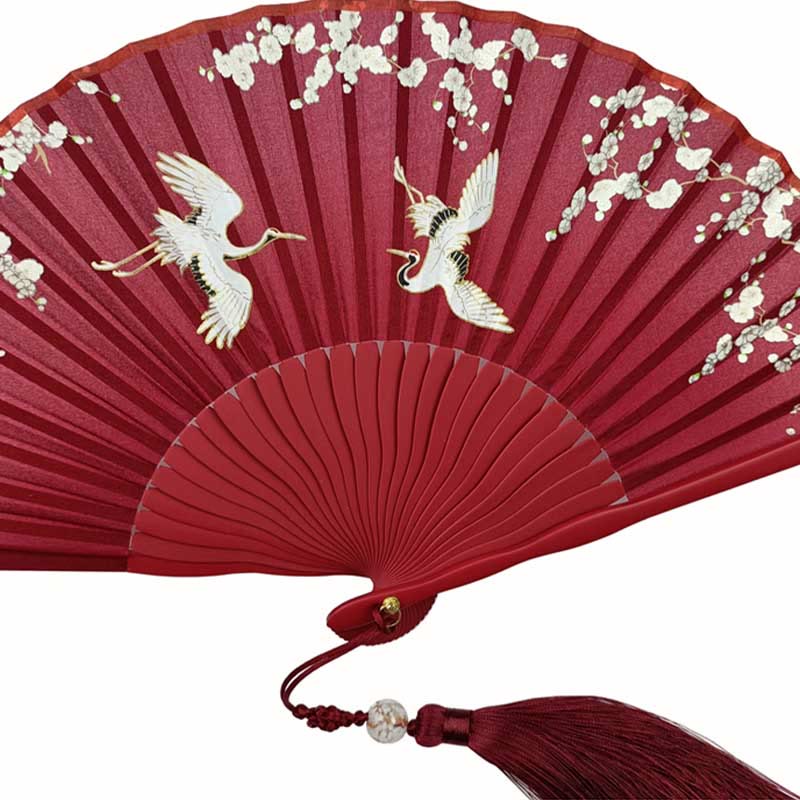 18cm Crane Plum Blossom Chinese Folding Silk Fan