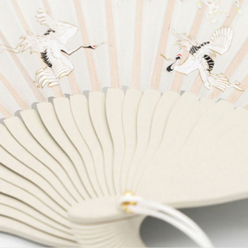 18cm Crane Plum Blossom Chinese Folding Silk Fan