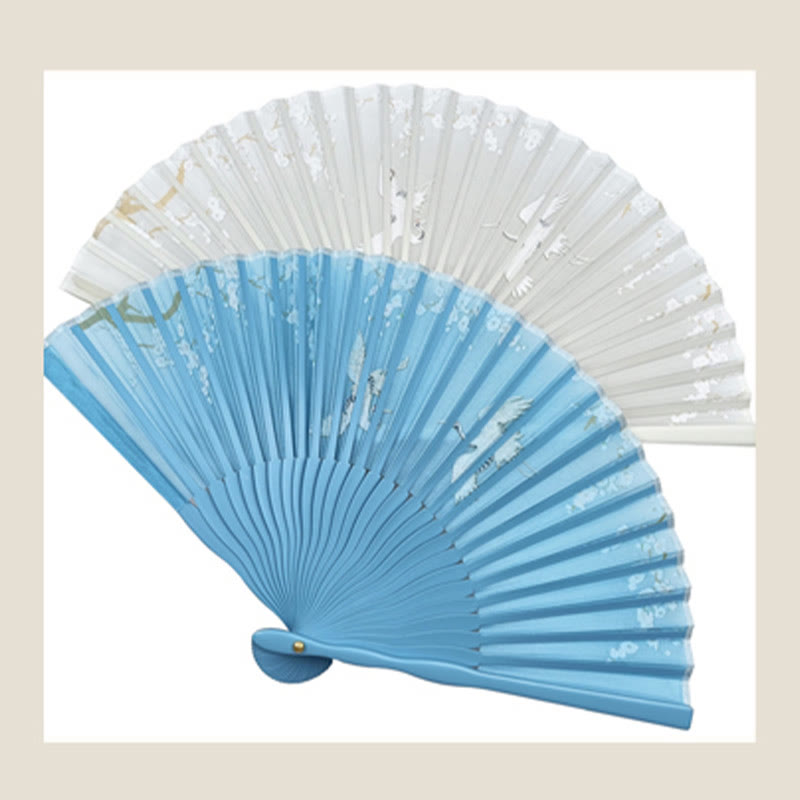18cm Crane Plum Blossom Chinese Folding Silk Fan