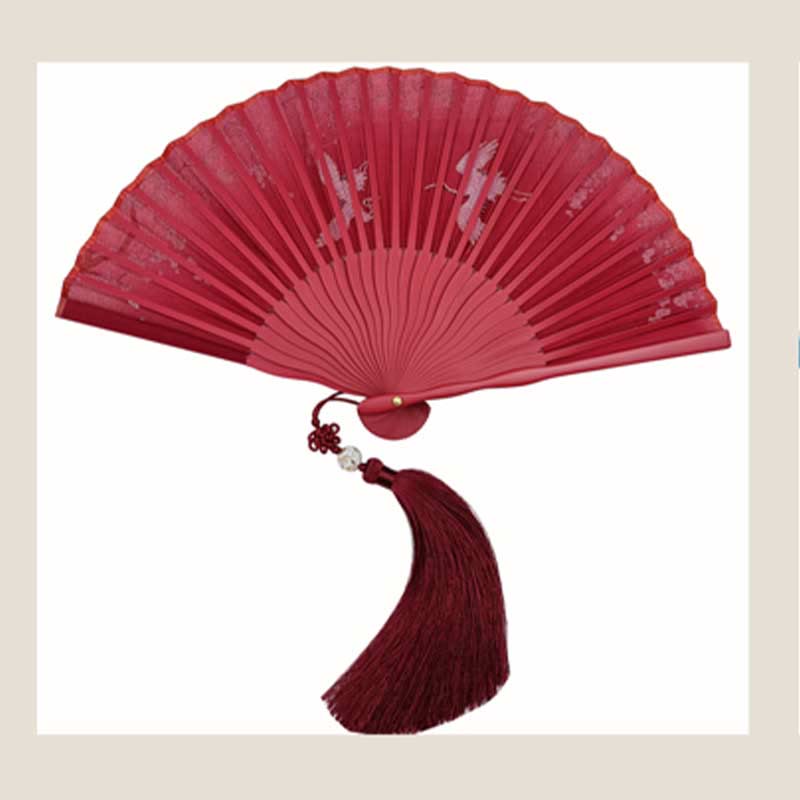 18cm Crane Plum Blossom Chinese Folding Silk Fan