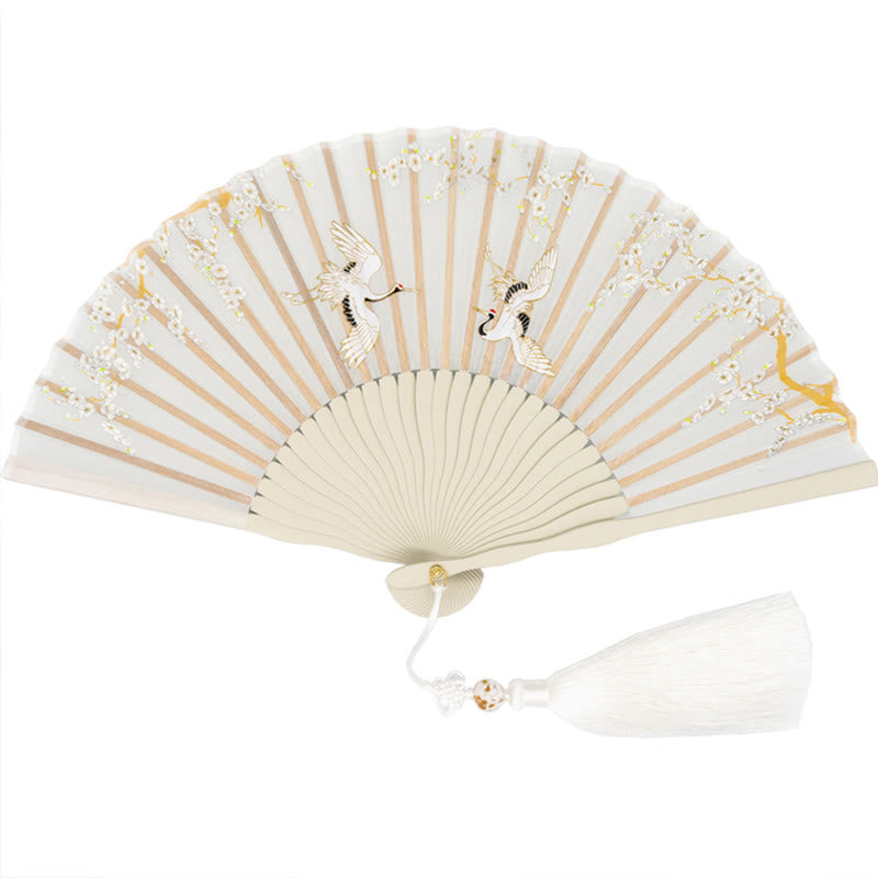 18cm Crane Plum Blossom Chinese Folding Silk Fan